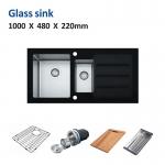 40' Sliver Tempered Glass Kitchen Sink 16 Double Bowl 100x48 for sale