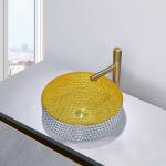 OEM Sturdy Glass Wash Basin Gold Color Interior 120mm Height for sale