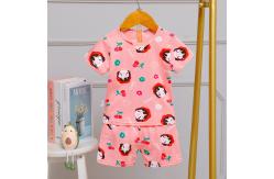 China Little Girl Silk Short Pajama Set Round Face hemming Comfy Sleep Sets supplier