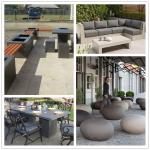 Grey Concrete Rectangle Patio Table Set Outdoor GRC Concrete Table Bench