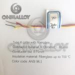 0.71mm Type K Thermocouple Wire ANSI Fiberglass Insulation 700 Degress for sale