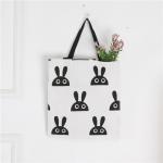 Multi Purpose Cute Canvas Shopping Totes Pocket Inside Rabbit Print Bag for sale