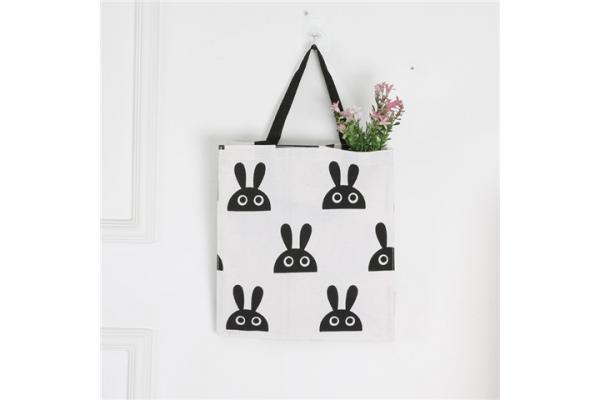 Multi Purpose Cute Canvas Shopping Totes Pocket Inside Rabbit Print Bag
