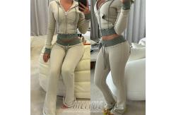 China Distressed Embroidery Patchwork Womens Sweat Suit With Zip Up Hoodie Anti Bacterial supplier