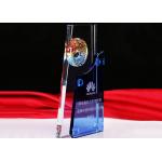 Business Blue Glass Awards Cups Trophies , Custom Made Glass Trophies for sale