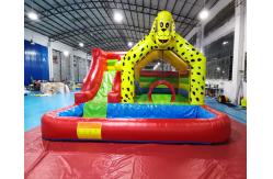 China Yellow Dog Bounce House Tarpaulin Inflatable Water Slide With Pool supplier