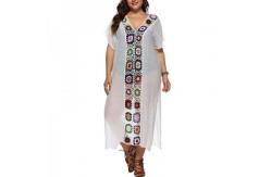 China Women white see-through beach kimono style maxi dress with flower print supplier