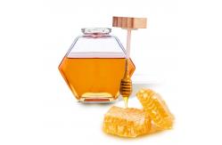 China Wholesale Free Sample Hexagonal 220ml 380ml Honey Jar with Dipper and Wooden Lid supplier