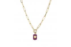 China Diamond Zircon 18k Gold Plated Necklace Heart Pendant Paper Clip Link Chain Choker supplier