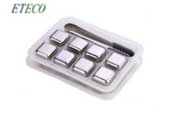 China 8pcs Set Stainless Steel Whiskey Cubes , Silver Ice Cubes With Ice Tongs supplier