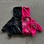 Acid Wash Vintage Sun Faded Streetwear Rhinestone Hoodie Custom Logo for sale