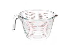 China Kitchen Baking Glass Measuring Cup With Red Graphics Microwave And Oven supplier