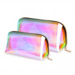 Portable 2pcs Holographic Makeup Bags With Gold Zipper for sale