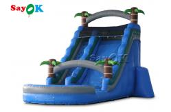 China Bouncy Slides Custom Backyard Palm Tree Themed Inflatable Water Slide With Splash Pool supplier
