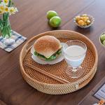 Multifunction Hand Woven Rattan Round Serving Tray Serving Basket With Cut for sale