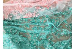 China Rich Beaded Flower Net Fabric With Sequins , Bridal Lace Fabric By The Yard supplier