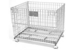China Big Collapsible Wire Container With Castors , U Shape Foot Stackable Metal Baskets supplier