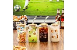 China Drinking Glasses With Bamboo Lids And Glass Straw 16oz Glass Can Shaped Cup supplier