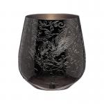 Sleek Single Wall Black Stainless Steel Wine Glass Egg Shape Etched with Fairy and Castle Design for sale