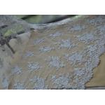 Floral Beaded Corded Lace Fabric , Ivory Embroidered Lace Fabric With Wavy Edging for sale