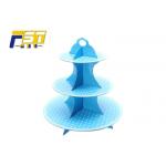 Blue Round Cardboard Cake Display , Offset Printing Paper 3 Tier Cake Stand