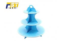China Blue Round Cardboard Cake Display , Offset Printing Paper 3 Tier Cake Stand supplier
