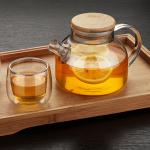 Large Spout 1000ml Clear Glass Teapot Safe Water Kettle With Bamboo Lid