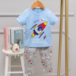 Cartoon Rocket Short Sleeve Pajama Set breathable Age 12 Pyjamas for sale