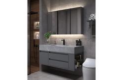 China Custom Bathroom Vanity Units Slate Washbasin Toilet Combination Smart LED Mirrored Cabinet supplier