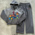 Custom Diamond Hoodie Set Rhinestone Acid Washed Vintage Embroidered Hoodies Sweat Pant Heavyweight Hoodie And Sweatpants Set for sale