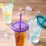 450ML Transparent Double Wall Plastic Drinking Tumblers Beverage Cup With Straw And Lid for sale
