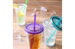 China 450ML Transparent Double Wall Plastic Drinking Tumblers Beverage Cup With Straw And Lid supplier