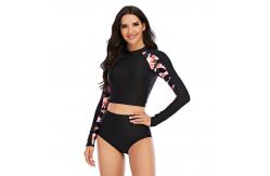 China Sunscreen Long Sleeve 2 Piece Swimsuit Round Neck Womens Long Sleeve Surf Suit supplier