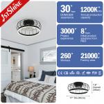 1stshine LED Modern Design Black Flush Mount Ceiling Fan with Remote Control Switch