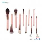 Soft  100% Synthetic Hair 10pcs Travel Makeup Brush Set With Pink Plastic Handle for sale