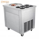 Frozen Commercial Ice Cream Frying Machine With 2 Flat Pans And Imported Compressor Stainless Steel Fried Ice Cream Roll for sale