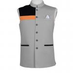 Men'S Cotton Stand Collar Waistcoat Custom For Special Occasion Party Wear Colorblock Vented Hem Waistcoat for sale