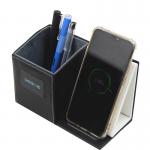 Custom Logo LED Lights Leather Pen Holder Multiscene With Phone Charger Nonslip for sale