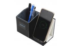 China Custom Logo LED Lights Leather Pen Holder Multiscene With Phone Charger Nonslip supplier