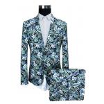 Blue Floral Printed Suits For Mens Slim Fit Including Jacket Trousers And Shorts for sale