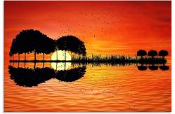 China Modern Abstract Guitar Tree Lake Sunset Art Canvas Painting With Wooden Frame supplier