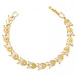 Cubic 18K Gold Bracelet Zircon Diamond Wheat Chain Bracelet Gold Olive Leave for sale