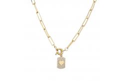China Diamond Zircon 18k Gold Plated Necklace Heart Pendant Paper Clip Link Chain Choker supplier