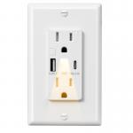 Tamper Resistant USB Type C Receptacle 15A With 0.2W Night Light Power for sale
