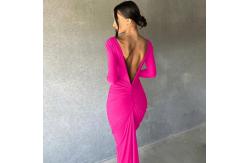 China Rose Red Stylish Ladies Dress Slim Sexy Big V Neck Dress Backless Pleats Solid Color supplier