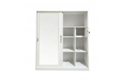 China Customized Printed Patterned Sliding Door Steel Wardrobe Almirah With Mirror supplier