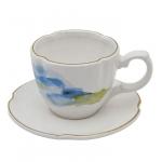 Ceramic Tea Cup And Saucer Set European Style White Stoneware Ceramic Print Coffee Water Mug Cup for sale