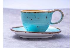 China 90ml 250ml Multicolour Rustic Stoneware Coffee Mugs Saucer Set supplier