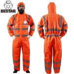 Non Woven SMS Disposable Protective Coveralls With Reflective Strips for sale