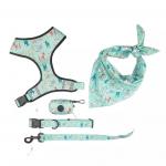 Green Color Polyester Pet Dog Harness Set With Adjustable Pin Buckle for sale
